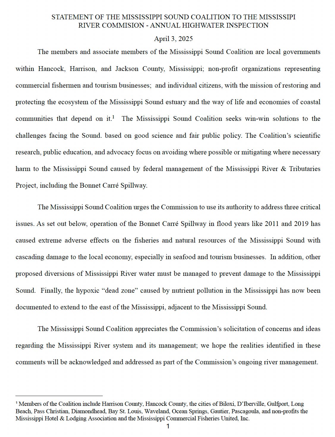 Mississippi sound coalition statement